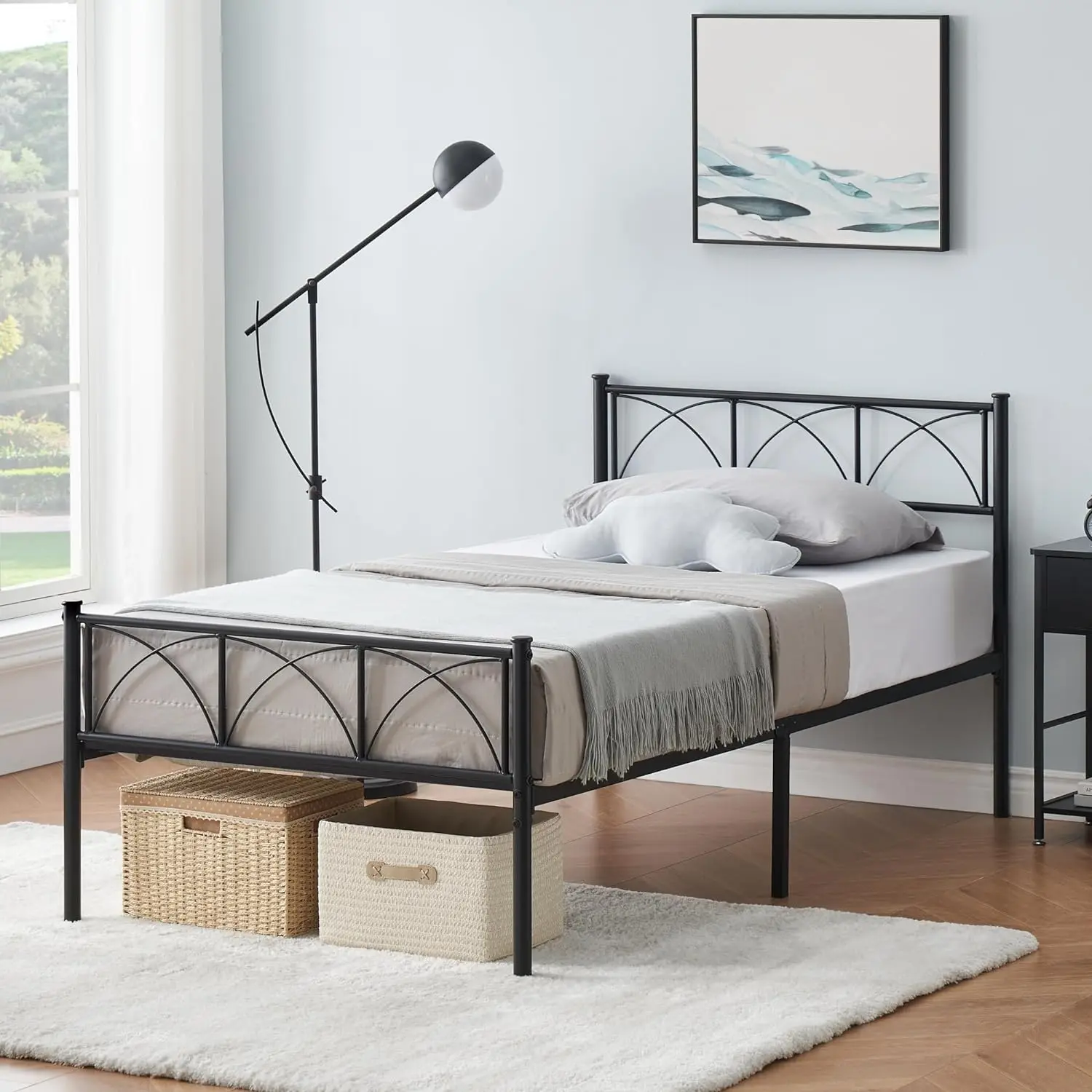 Comfort Corner Twin Size Sturdy Bed Frame with Headboard and Platform Bed - Simple Assembly, No Box Spring Needed,Black (Twin)