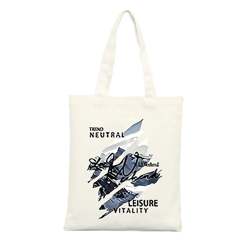 Abstract Mountain Graphic Canvas Tote Bag with Typography Print, Ideal for Casual Daily Use and Urban Outings