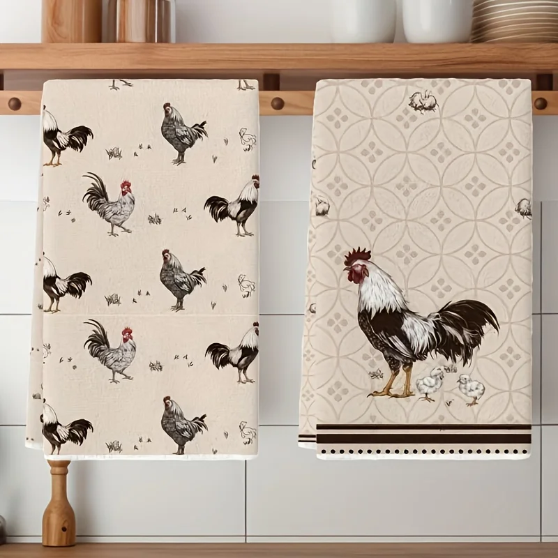 2 pieces chicken kitchen towels, vintage chicken ladies dish towels