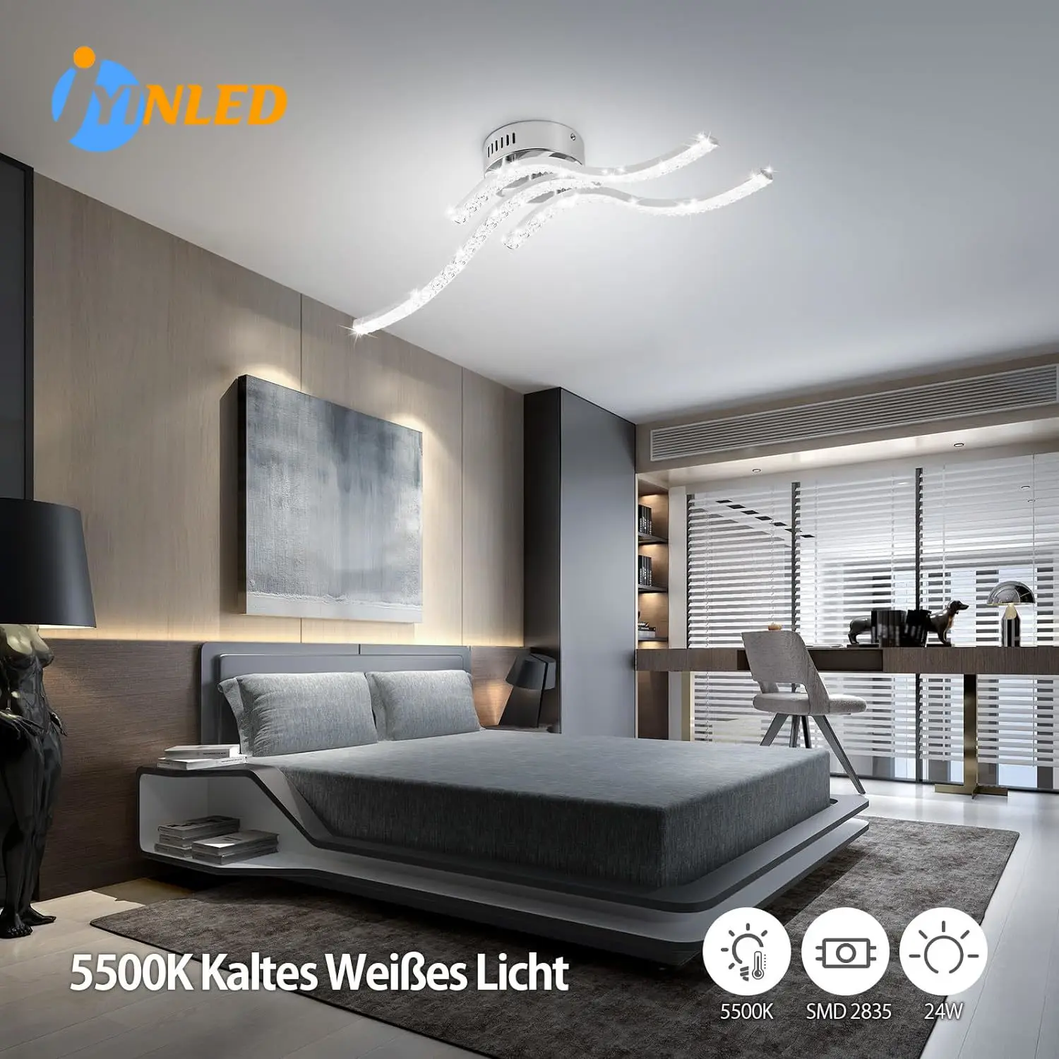 

3 Parallel Acrylic Crystal Led Ceiling Lamp Metal Curved Ceiling Lights 24W Chrome Ceiling Lighting Interior for Bedroom Kitchen