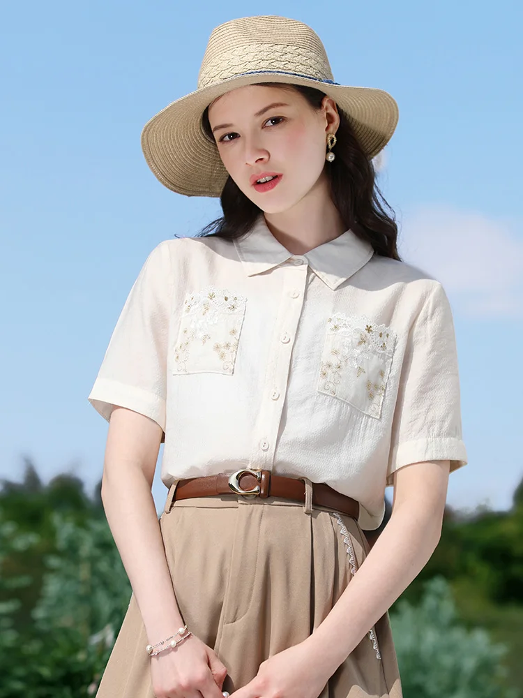 I BELIEVE YOU French Short Sleeve Shirts & Blouses Women 2024 Summer New Embroidery Pretty Office Lady Basics Shirt 2242055510