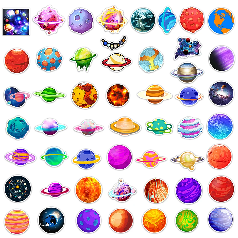 10/30/50pcs Colorful Universe Planet Cartoon Stickers decalcomania estetica Scrapbook Laptop bagaglio telefono adesivo impermeabile giocattolo per bambini