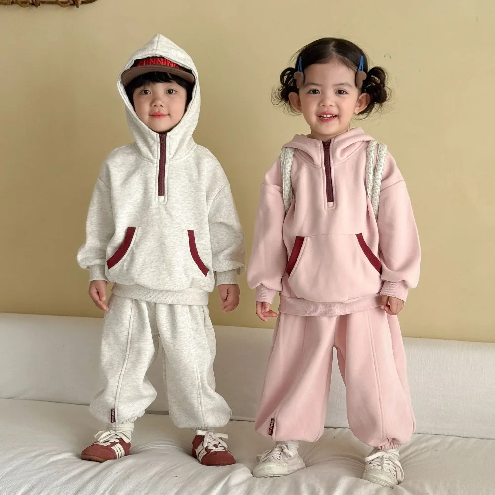 2026 New Autumn Kids Loose Tracksuit Unisex Boys Girls Casual Hoodie Sweatshirt Two Piece Outfit Spring Fall Baby Clothing Set
