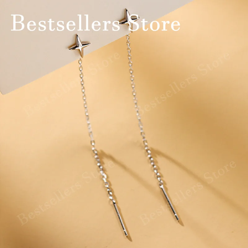 

925 Sterling Silver Rose Gold Star Tassel Earrings: Fashion, Women's, Charm, Wedding, Christmas Gift Jewelry