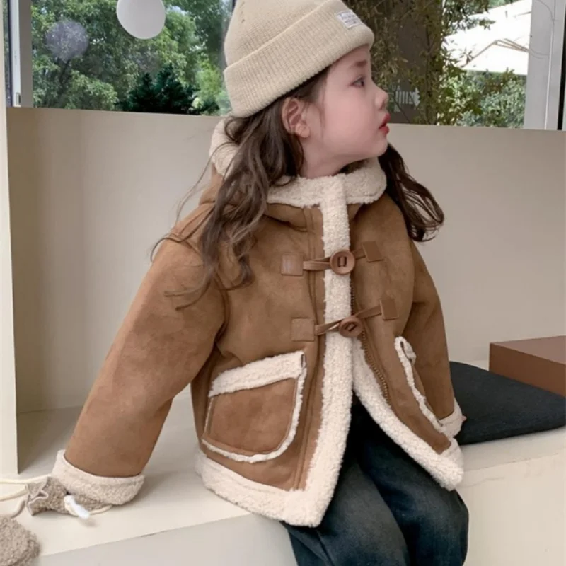 Girls Coat Overcoat Jacket Windbreak Outerwear 2025 Hairy Winter Autumn Warm Cotton Newest Velvet Children's Clothing