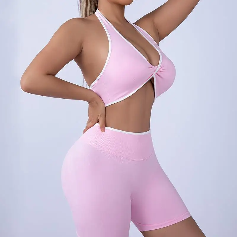 Women's Seamless Push-Up Sports Vest Bra Set High Elastic Hip Lifting Gym Running Aerobics Yoga Fitness Clothing Set