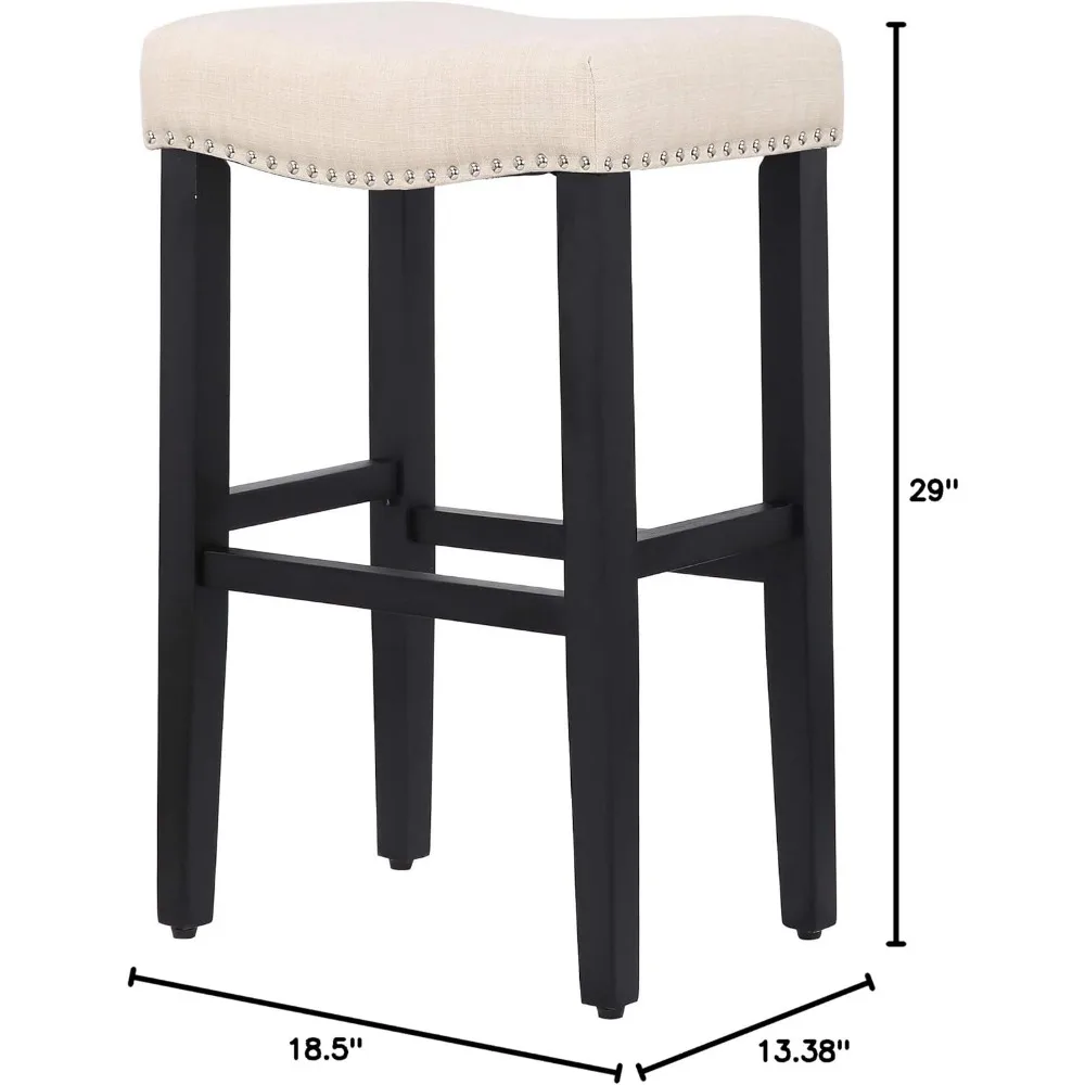 Tabouret de bar de 29 pouces avec pieds noirs (beige), siège de dégager dos nu, tabouret de comptoir assis, fabriqué avec des matériaux de la plus haute qualité, 2 pièces