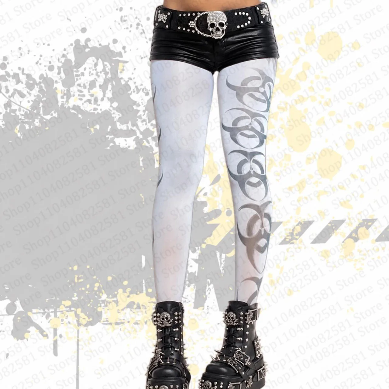 Gothic Geometric Pattern Printed Pantyhose White Graffiti Casual Basic Women's Hip Hop Rock Street Versatile Middle Socks
