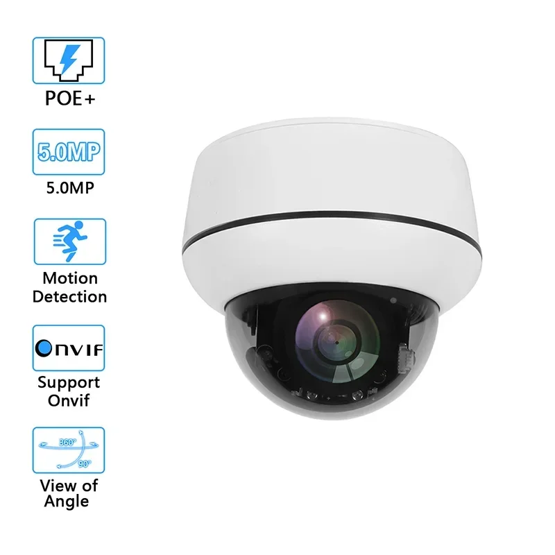 SeeEasy NVR 5MP PTZ Dome Camera 4 X Optical Zoom Vandal Proof Network Camera POE Power Supply Pan Tilt Zoom Indoor Monitoring