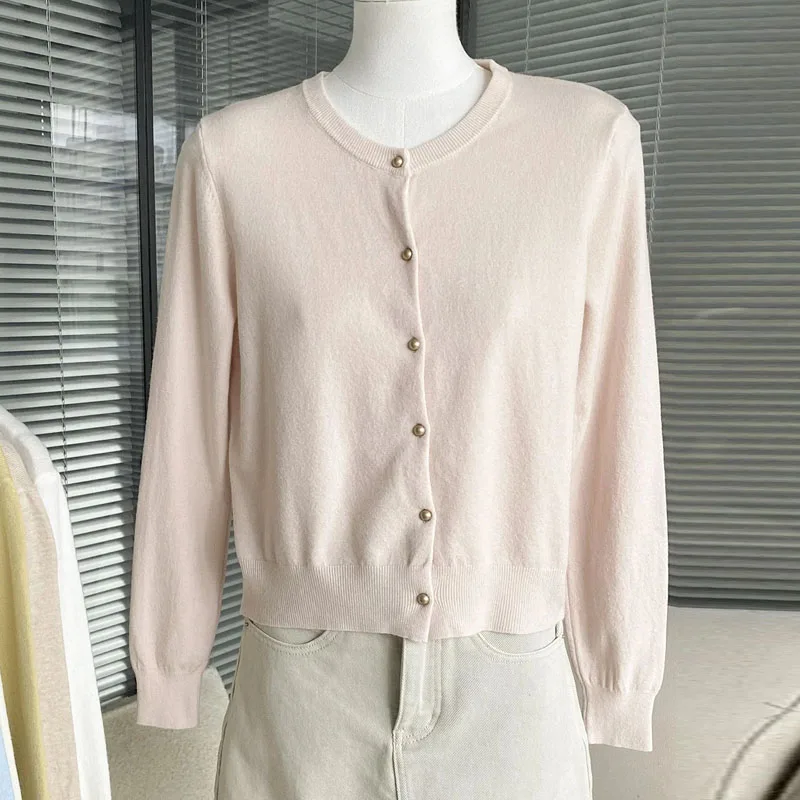 

Knitwears Knitted Sweater Women Cardigans New O-Neck White Knit Sweater Cardigan Women Tops Long Sleeve Sueters De Mujer Q705