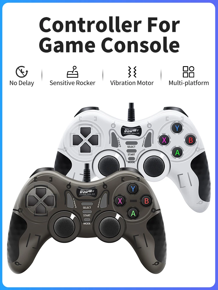 Contrôleur de jeu filaire avec 360 ° Manette 3D pour PS3/PS2/PS1/Steam/console de jeu/TV/ordinateur portable, avec fonction Vibration et Turbo