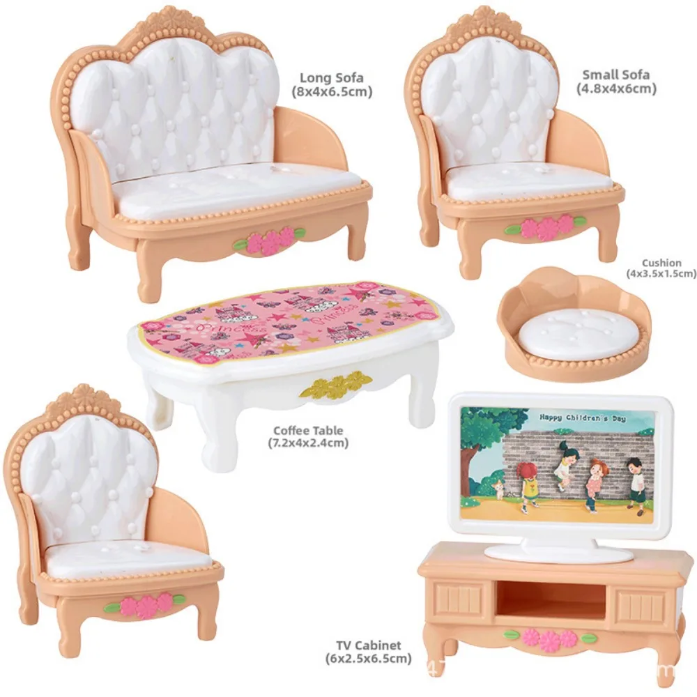 1Set 5 Styles Miniature Dollhouse Furniture Plastic Khaki Kid Living Room Kitchen Bedroom Cooking Things Game Accessoies
