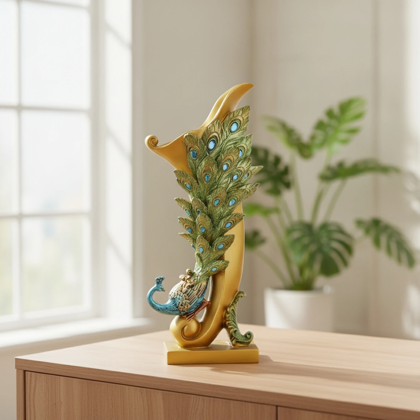 Peacock Vase Decorative Sculptural Vase Sculpture Tall Decor Refined for Living Room, Entryway
