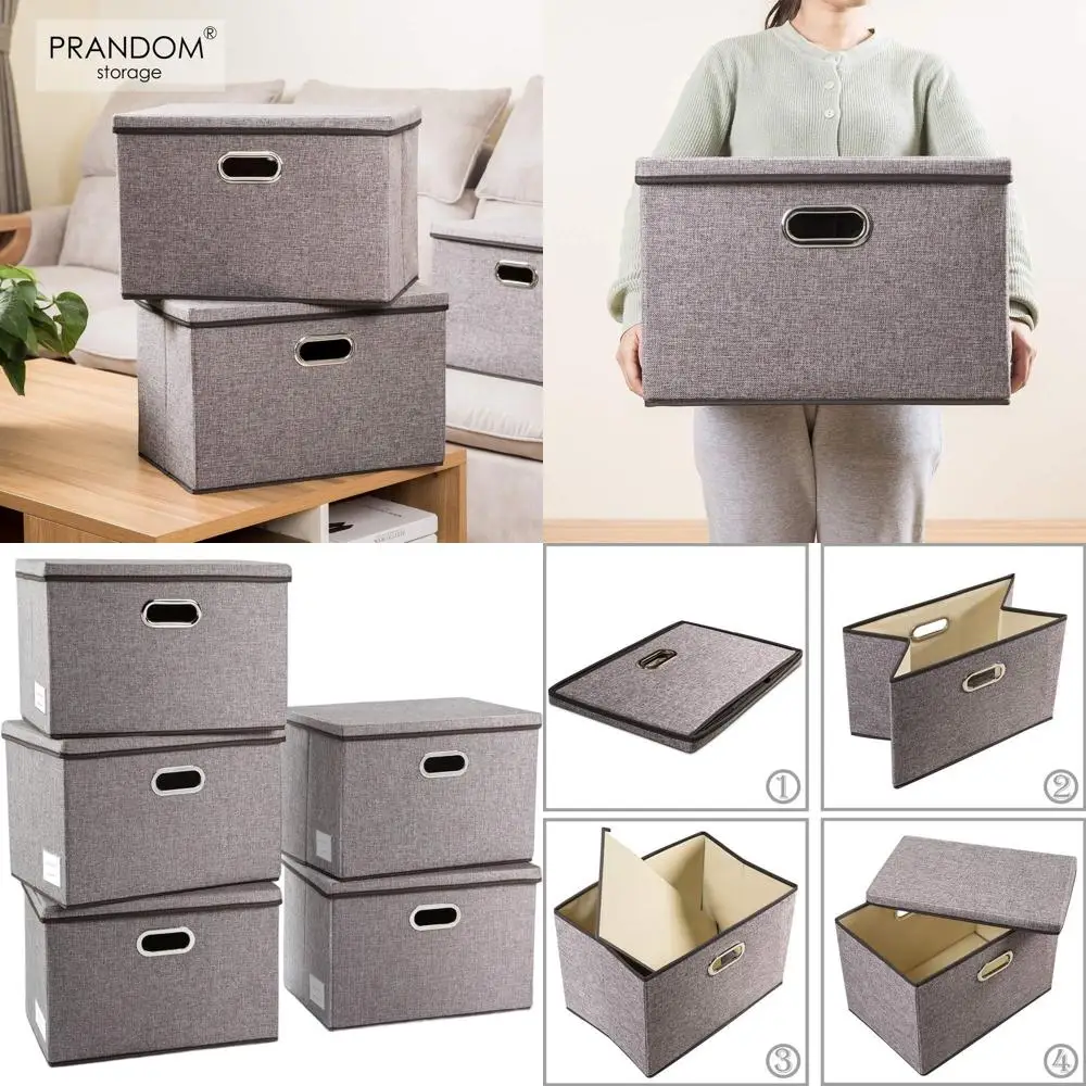 

Набор из 5 складных льняных корзин для хранения с крышками для дома, спальни, гардеробной и детской комнаты, 17,7x11,8x11,8 дюймов