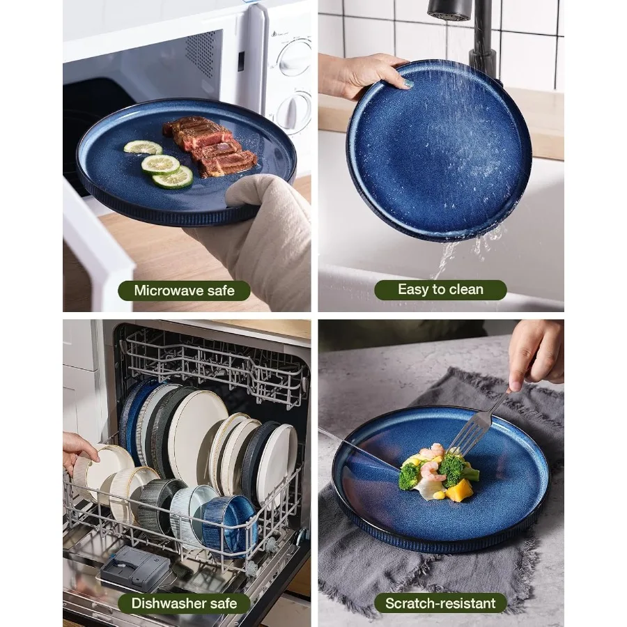 Star Dinnerware Sets Plates and Bowls Set for 4 12 Pieces Ribbed Dishes Chip and Scratch Resistant Microwave and Dishwasher Saf