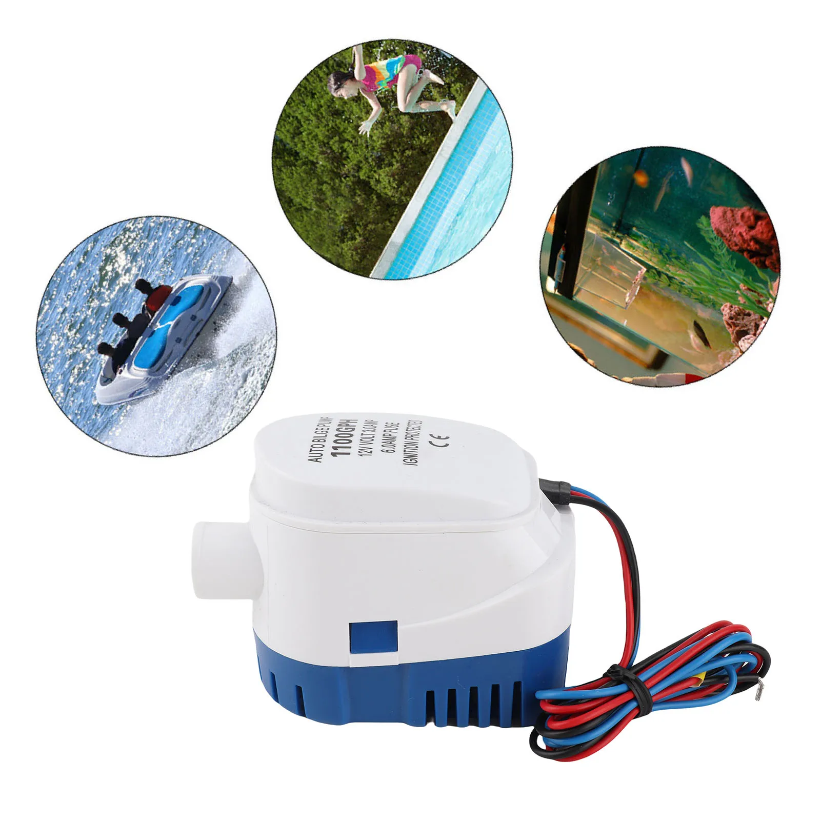 Pompa Bilge Kapal Otomatis Submersible 12V Marine 1100GPH, Sepenuhnya Otomatis, Internal