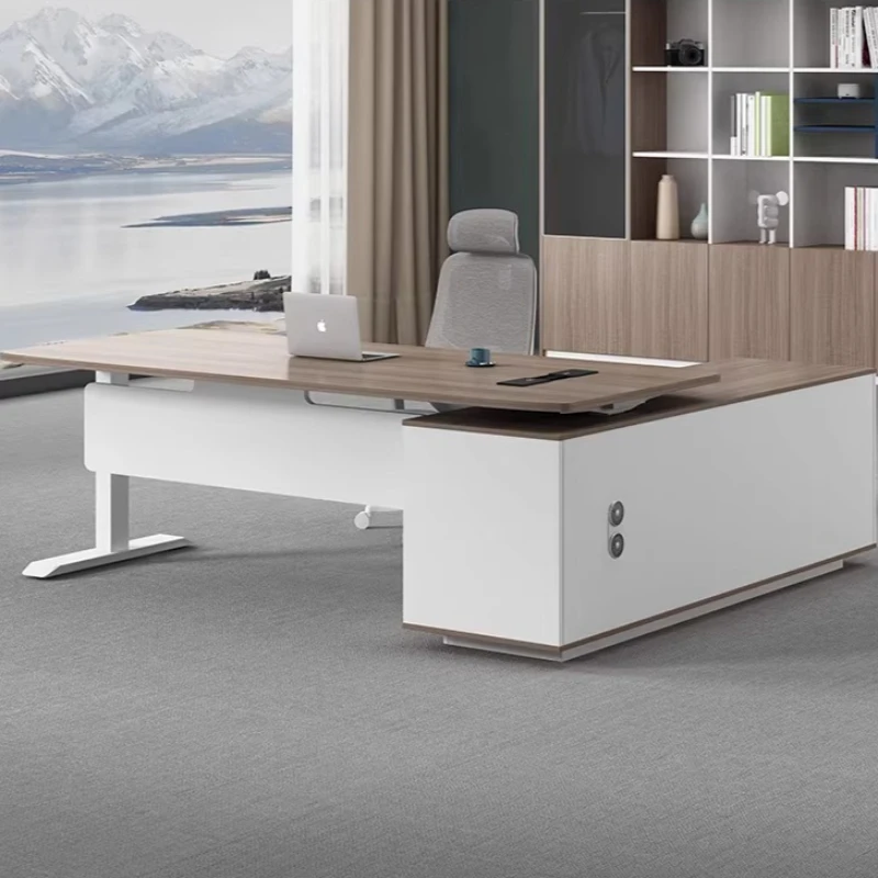 #￥Intelligent dual motor electric lifting computer desk With side cabinet interior multi-functional bureaux de travail furniture