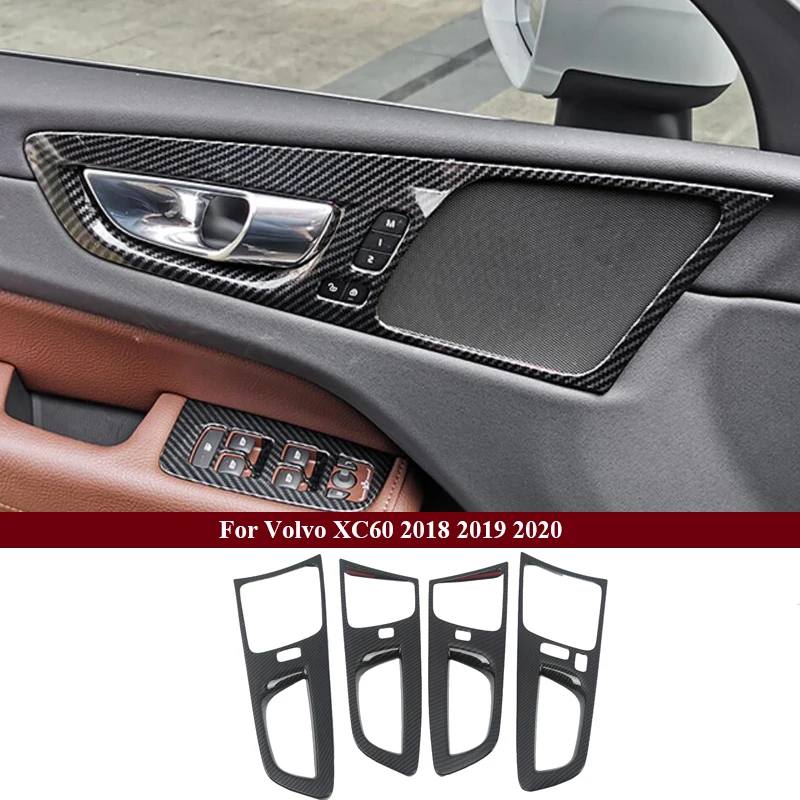 Cubierta embellecedora de cuenco para puerta Interior de coche, pegatina de mango de carbono, decoración de estilo, piezas de accesorios para automóvil para Volvo XC60 2022-2018