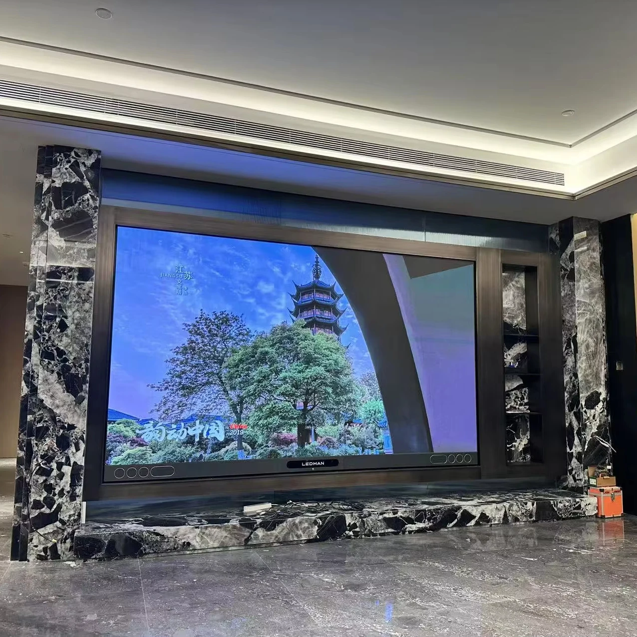 Full Size Smart Home Theater Private Room with Vibrant Colors and All-Round Sound Featuring Interactive Electronic Whiteboard