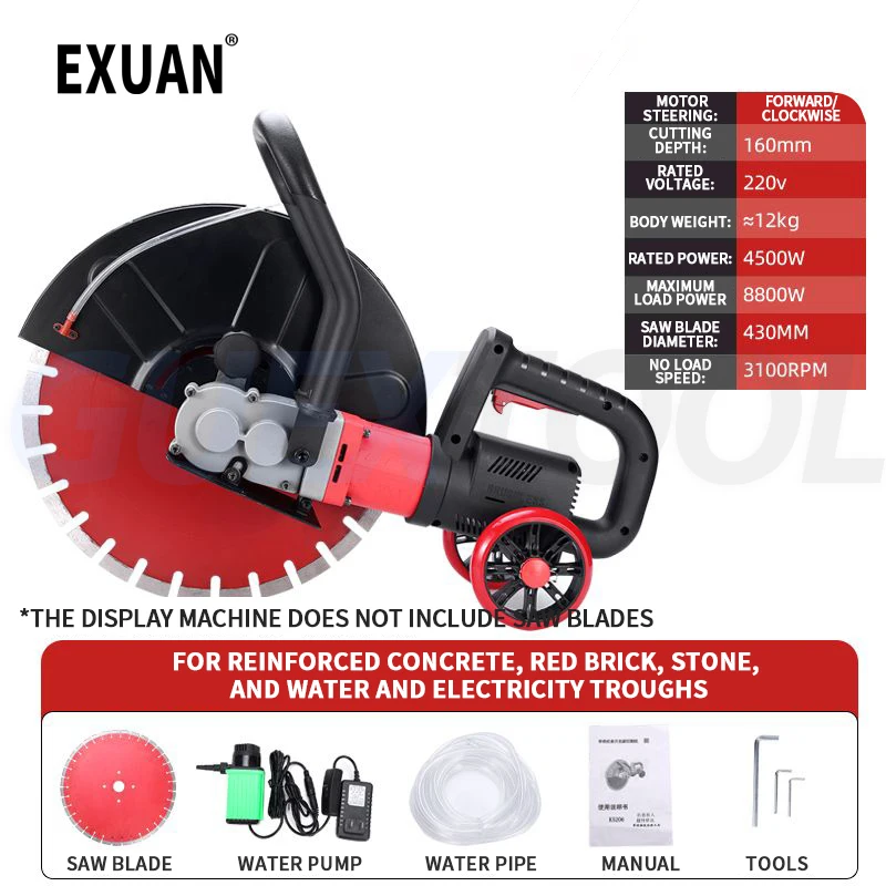 

220V Large Single Chip Slotting Machine Concrete Water-cooled Dust-free Portable High-power Wall Cutting Wire Slot Cutting