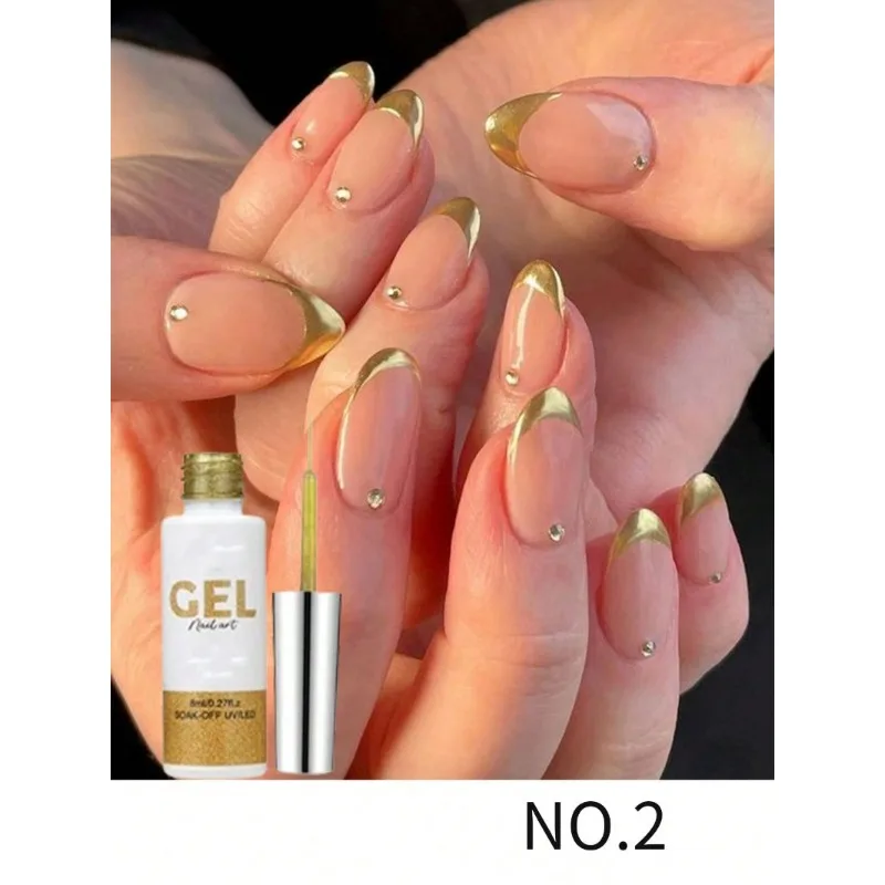 Esmalte Glitter Reflexivo, Gel Estilo Francês, Linha Glitter Pull, Listra Graffiti, Espumante Brilhante, Champanhe, Forro Dourado, 8ml