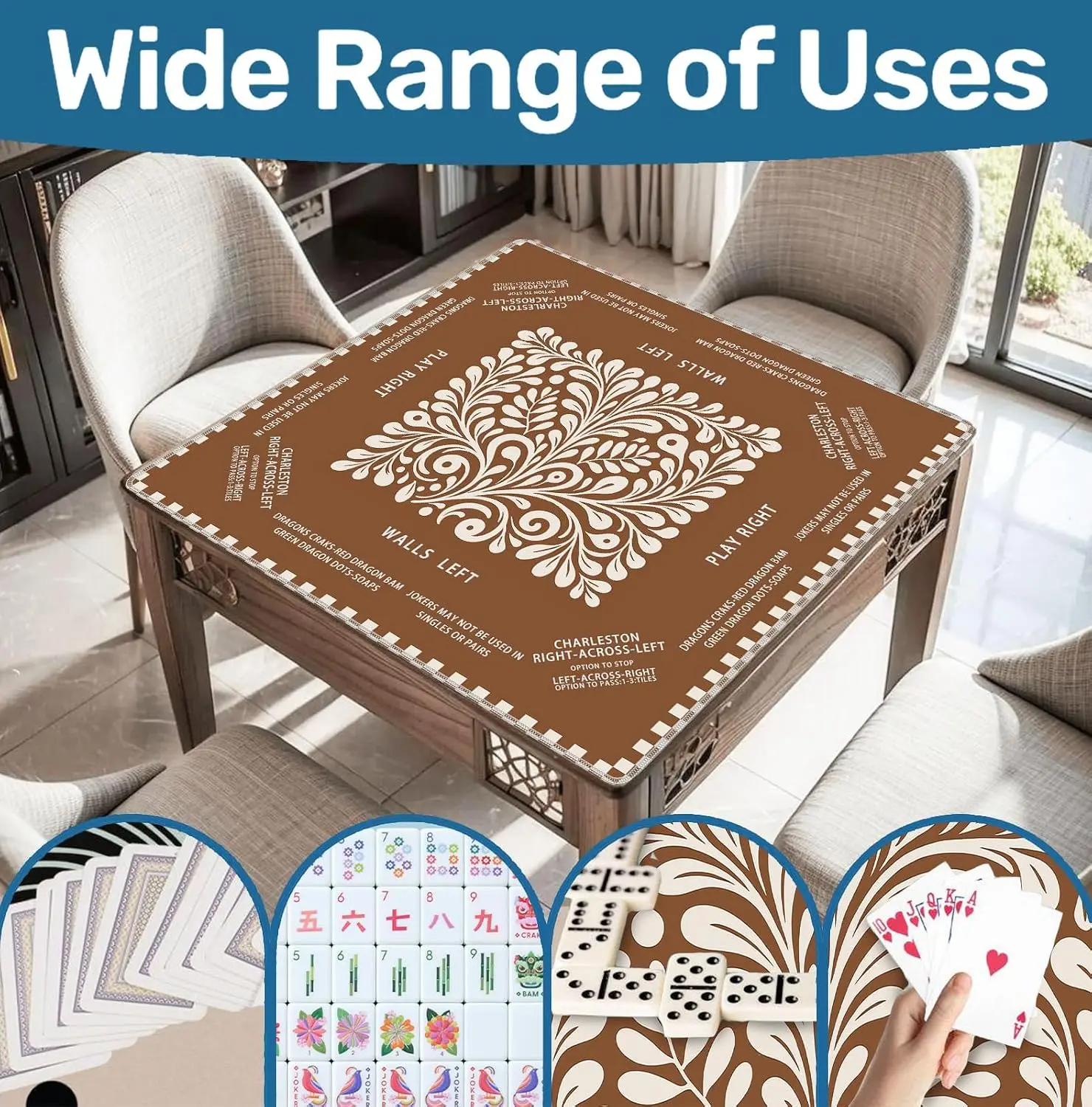 80cm Vintage Talavera Tile Mahjong Mat Burnt Orange Non-Slip Noise Reduction Mahjong Accessories Supplies for Tile Games