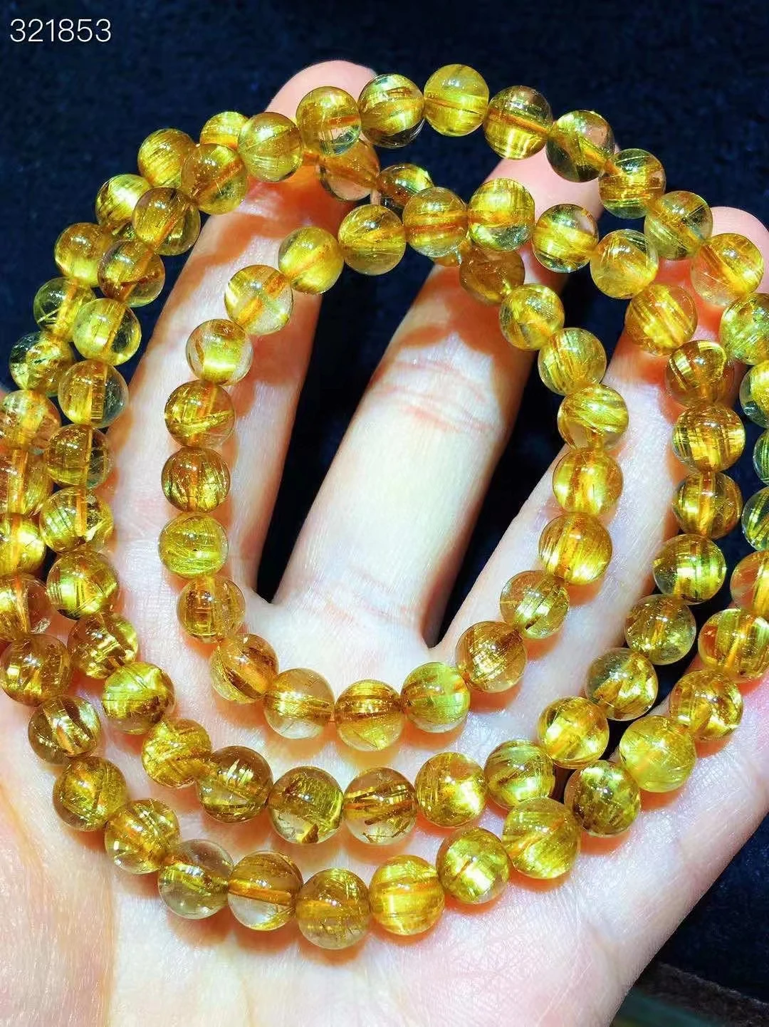 

Natural Gold Rutilated Quartz 3 Laps Round Beads Bracelet Women Men Brazil 6.5mm Gold Rutilated Cat Eye Wealthy Stone AAAAAA