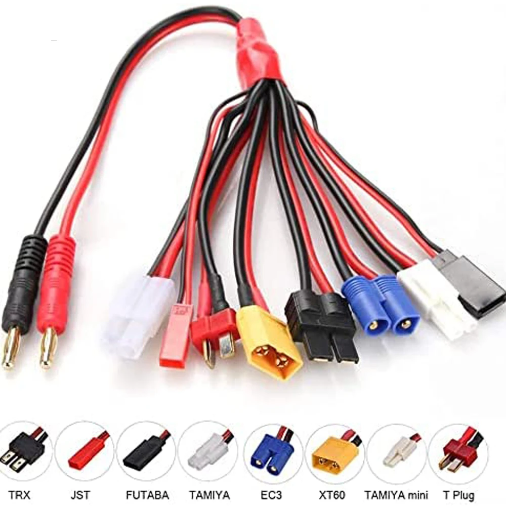 RC Lipo Battery Charger Adapter Connector Splitter Cable 8 in 1 Octopus Convert Wire to 4.0mm Banana Plug for Tamiya EC3 JST