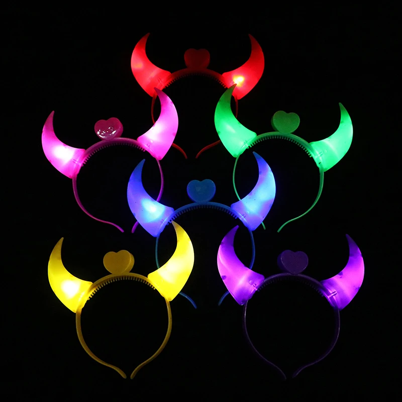 Glowing Toys Children Adults Halloween And Christmas Party Decor LED Funny Devil Horn Light Up Headband Hair Hoops Flashing Horn