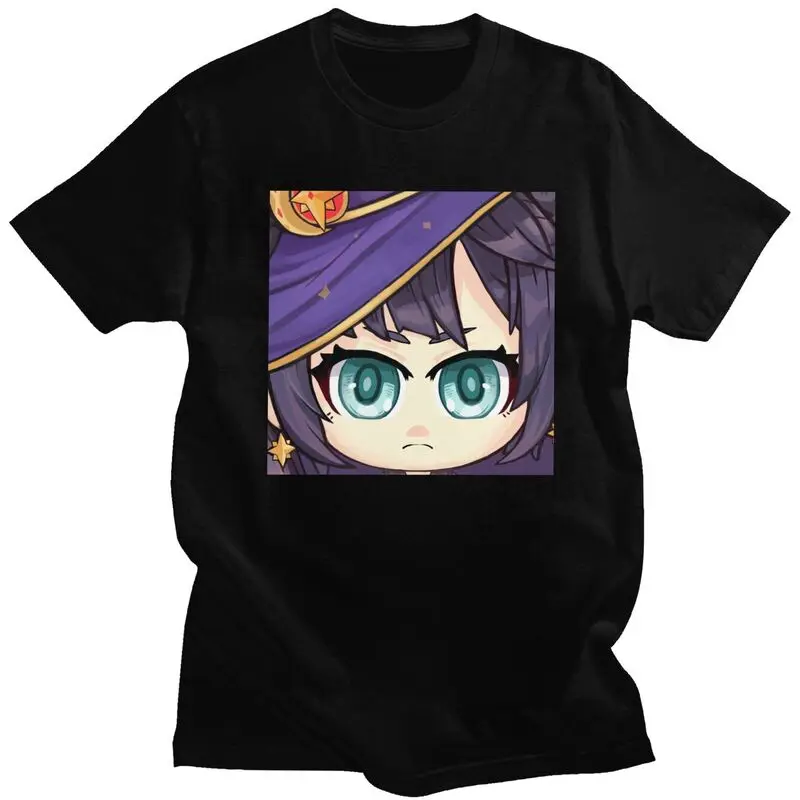 Custom Mona Genshin Impact T Shirts Men Pure Cotton Tees Anime Game Tshirt Casual T-shirt