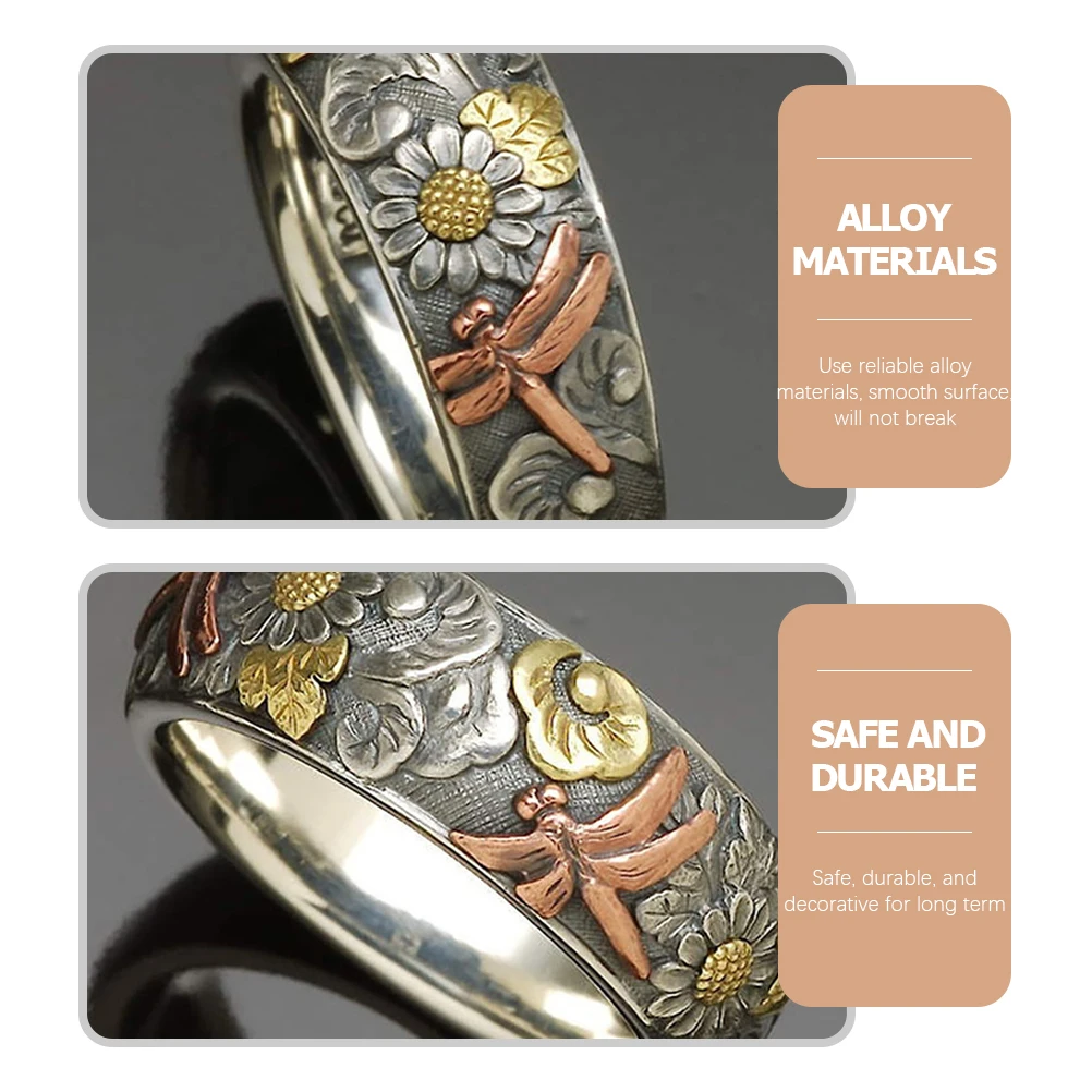 

Dragonfly Flower Ring Women Girls Alloy Women Ring Jewelry Retro Rings Jewelry Finger Decorations GiftsVintage