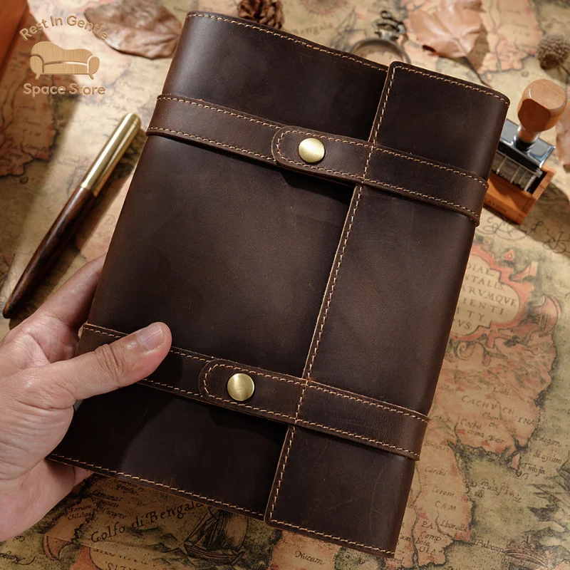 A5 Large Leather Diary Leather Cowhide Diary Business Notebook Student Graduate Gift Diary