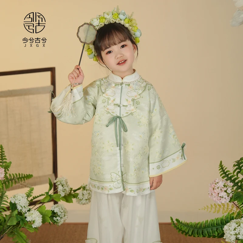 طقم فستان تانغ مطرز للفتيات من Hanfu ، فستان كنز نسائي ، إبزيم مقلاة محسن ، طراز صيني ، ريترو ، منتج جديد ، الربيع ،