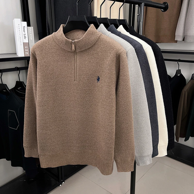Luxusmarke Herrenpullover Winter Neu Verdickter Warmer Rollkragenpullover Mode Klassischer Paul Pony Bestickter Samt-Strickpullover – Detail 3