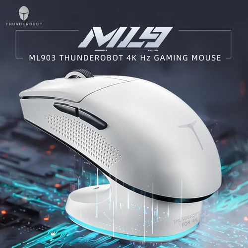 Thunderobot ML903 Ratón Gamer Inalámbrico Tri-Mode (2.4G/Bluetooth), Sensor PAW3395 26000DPI, Ultra Ligero, Base de Carga, RGB, Ergonomico - Esencial para FPS y Juegos Competitivos