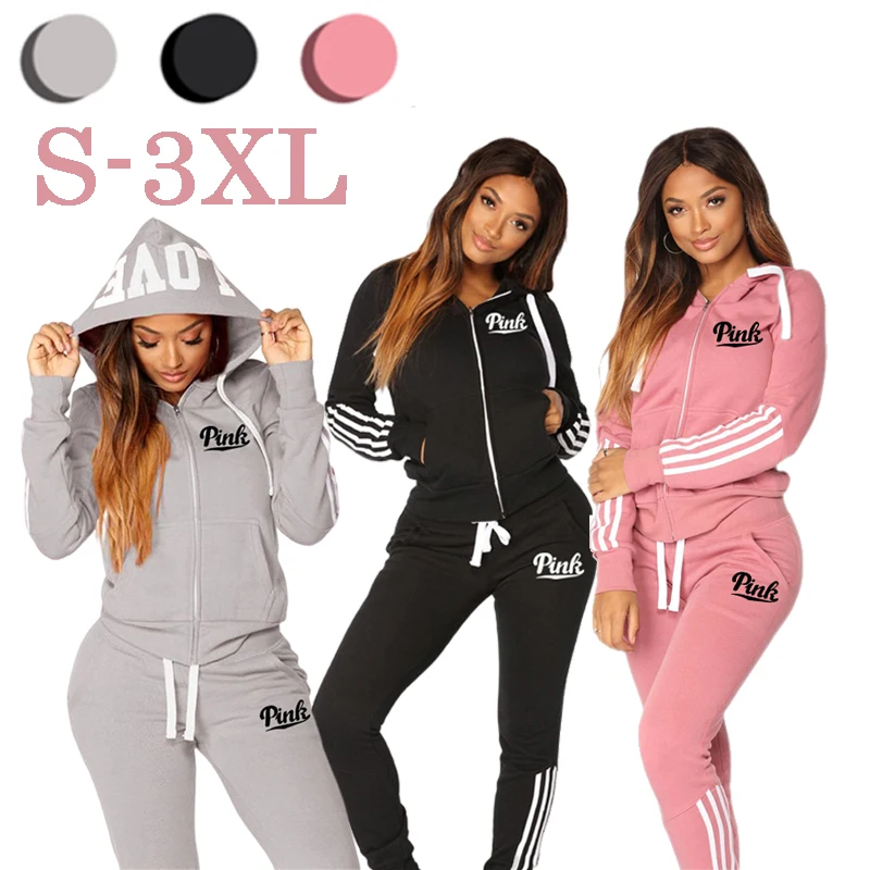 New Arrival Winter and Autumn Women 2 Pieces Set Sportswear Female Hoodies Letter Printing Jogging Training Lady Outerwear Suit