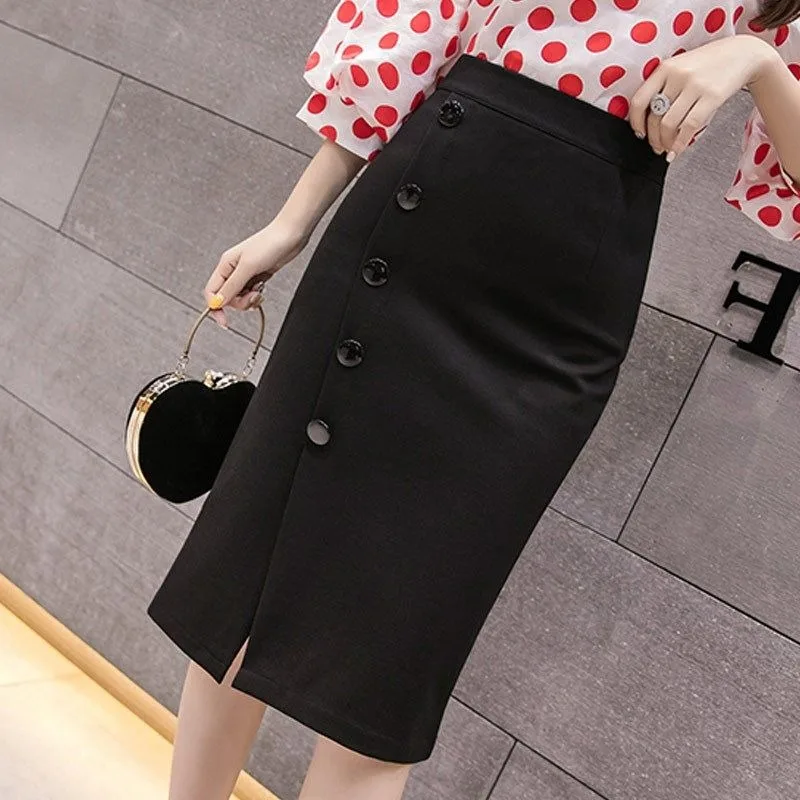 Women's Skirt High Waist Buttonedwith Slit Female Skirts New in Cheap 2024 Trend Chic and Elegant Aesthetic Modest Harajuku V