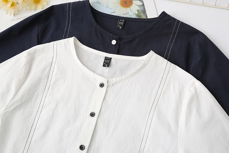 Mode grande taille chemisiers pour femmes automne nouveau Style Simple et élégant à manches longues ligne lumineuse décontracté lavé coton chemise 2527