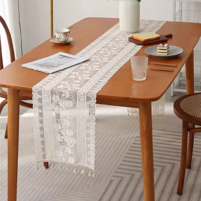 White Lace Table Runner Crochet Lace Table Cloth for Dining Party Christmas Banquets Table Decor Wedding Decoration Decor