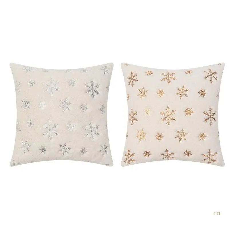 

41XB Snowflake Print Cushion Cover Sofa Couch Decor Pillow Cover Winter Pillowcase