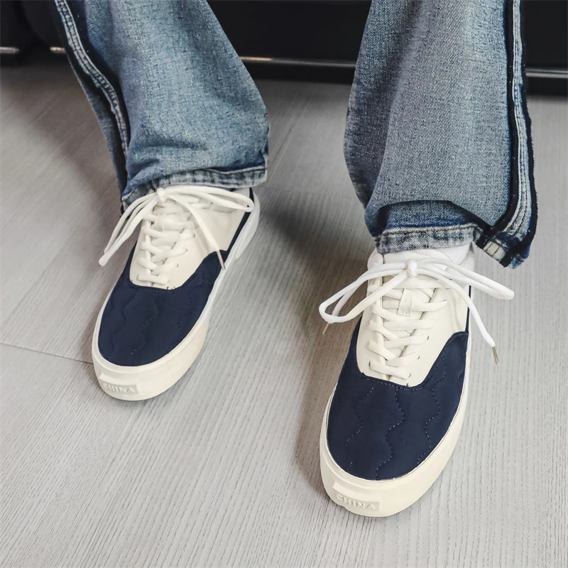 Spring and Autumn Men\'s Casual Canvas Shoes Waterproof Cloth Breathable Low Top Vulcanized Shoes Flat Jogging Sneakers