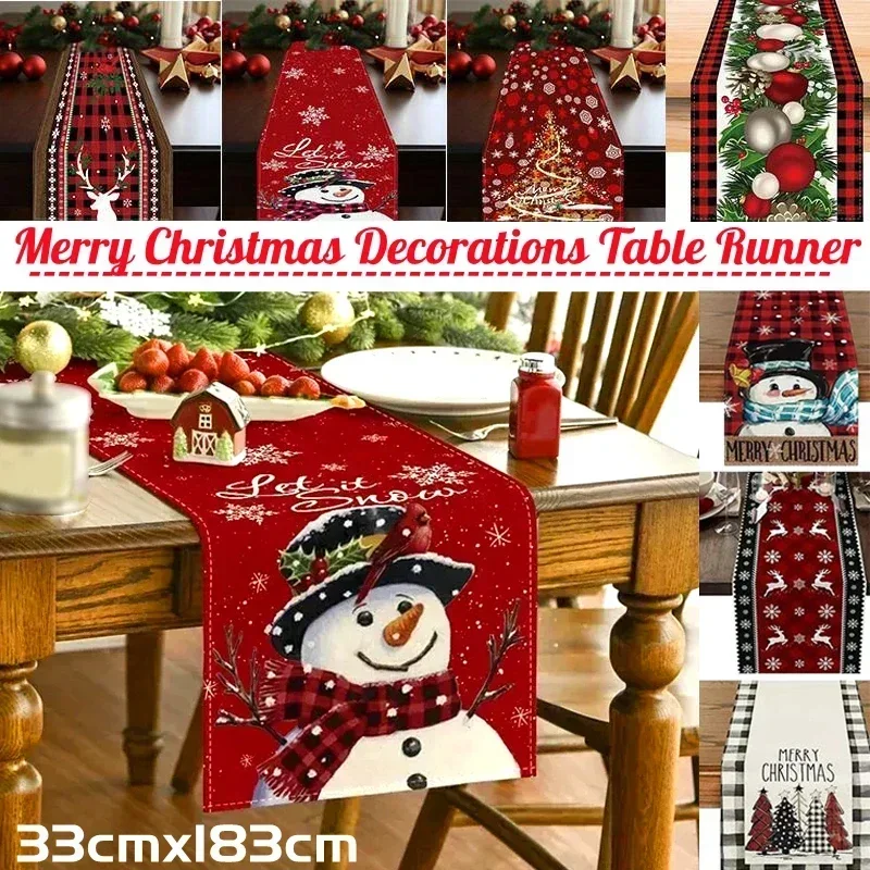 2023 Christmas Table Runner Cloth Merry Christmas Decoration for Home Tablecloth Xmas Cristmas Ornament Navidad New Year 2024
