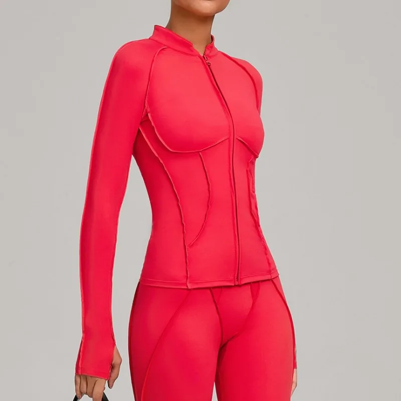 

Women's Stand Up Yoga Suit Tight Fitting and Slimming Quick Drying Long Sleeved Outdoor Sports Running and Fitness Suit