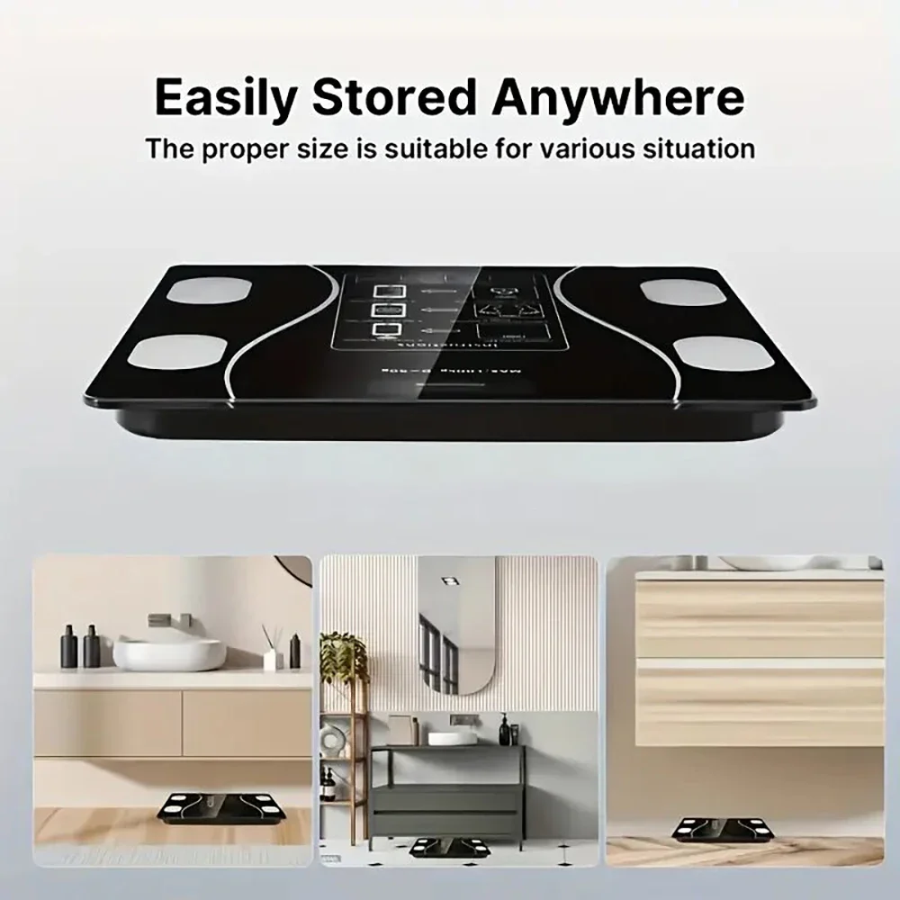 

Intelligent digital bathroom scale, black, wireless, precision weighing, LCD display screen, battery powered, for home use