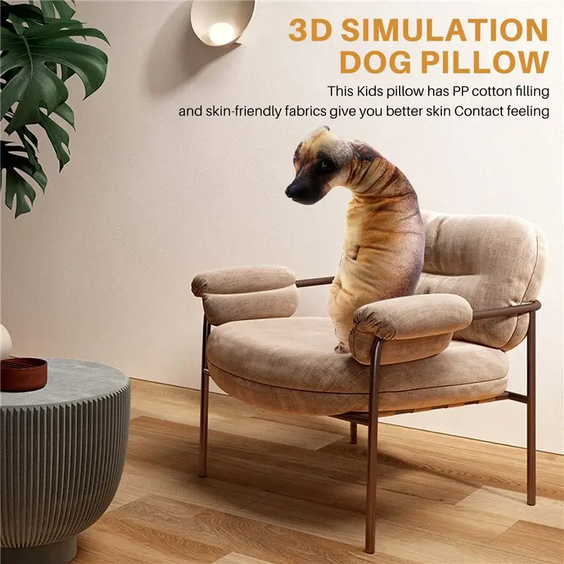 B78B-3D Cute Bend Dog Printed Throw Pillow Lifelike Animal Funny Dog Head Cosplay Children Favorite Cushion For Home