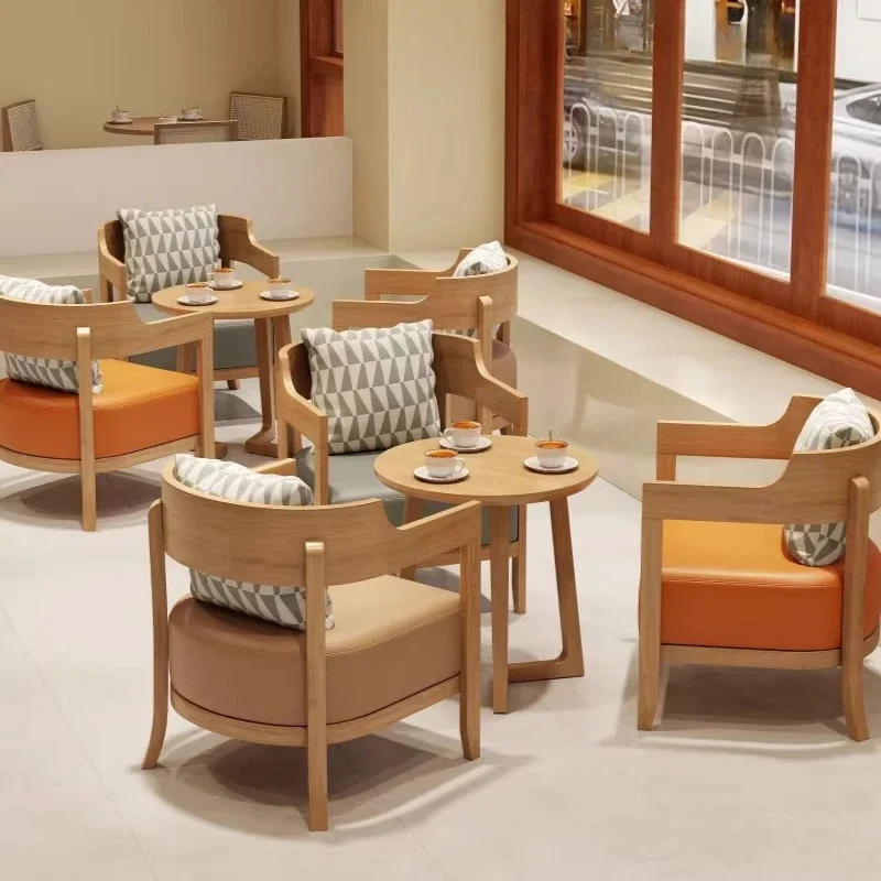 Log-colored leisure café milk tea shop sofa table and chair combination company meeting and rest area