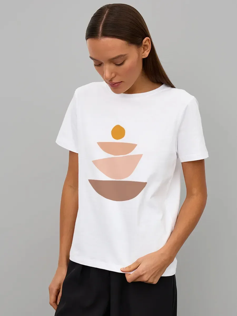 تي شيرت نسائي فني بسيط للجنسين تي شيرت برسومات تجريدية هندسية - بلوزة بيضاء أنيقة لعشاق الفن والأزياء الحديثة