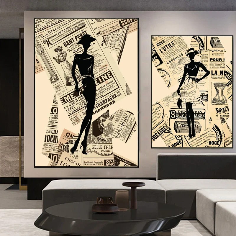 1pc frameless Canvas Painting Retro Fashion Woman Canvas Painting Vintage Wall Art Poster Print Picture for Living Room Interior