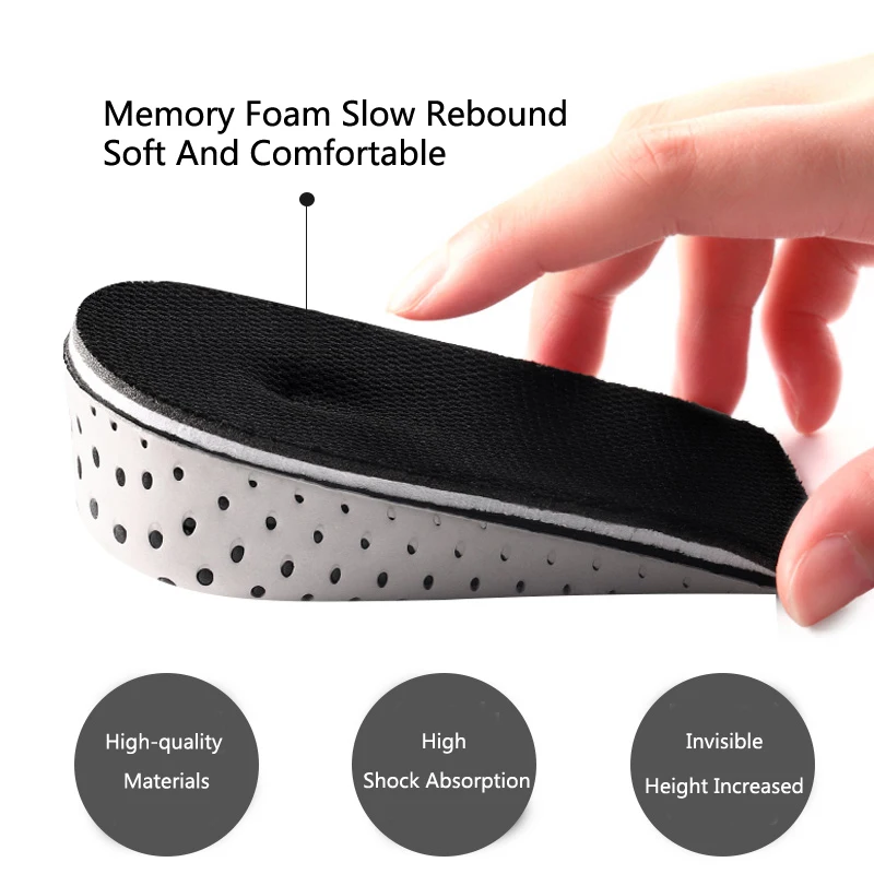 2-4cm Memory Foam Insoles for Shoes Men Height Increase Templates Breathable Sweat-absorbent Insoles for Feet Running Accessorie