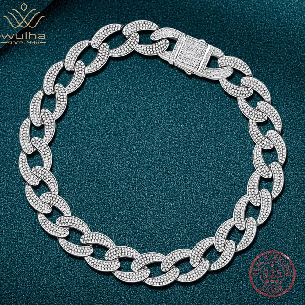 WUIHA Sparkling Real 925 Sterling Silver High Carbon Diamond Gemstone Hiphop Rock Miami Cuba Bracelet Fine Jewelry Drop shipping